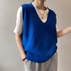 Johnature Корейский простой V-образный вырез однотонный пуловер женские топы весна лето без рукавов универсальный свободный топ