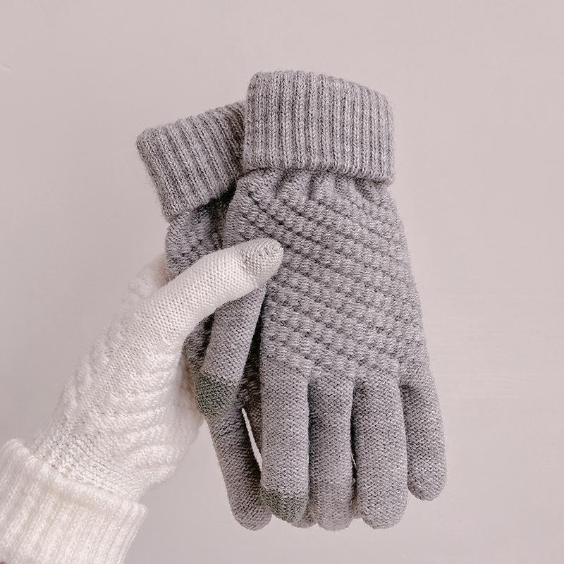 Winter Knit Gloves Plus Thick Fleece Lined Warm Cycling Gloves For Outdoor