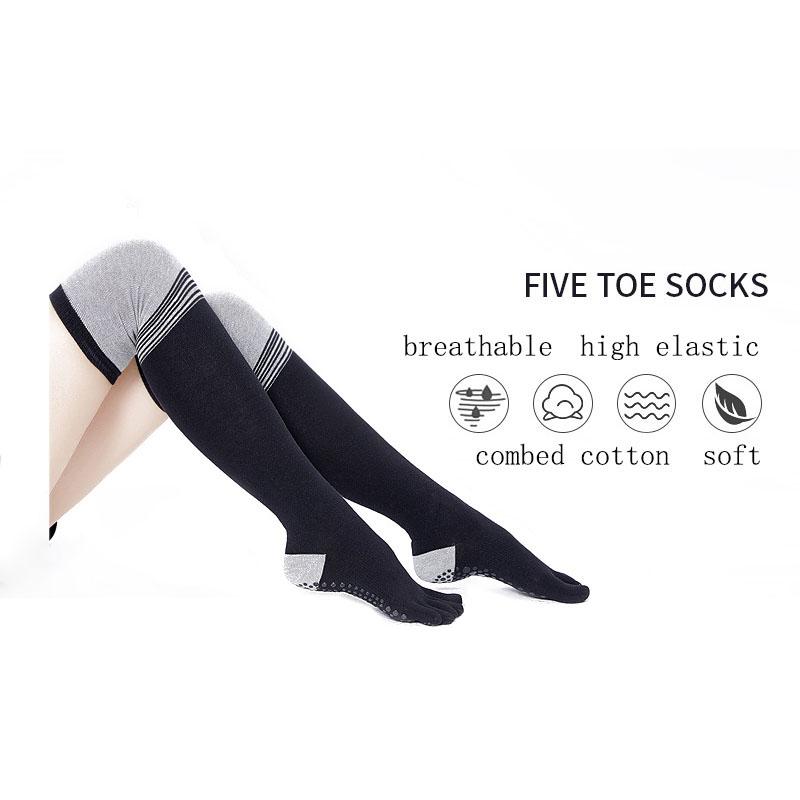 Длинные нескользящие чулки с пятью пальцами, высокие носки до колена, женские, осенние, зимние, спортивные, танцевальные, йога, пилатес, носки с пальцами