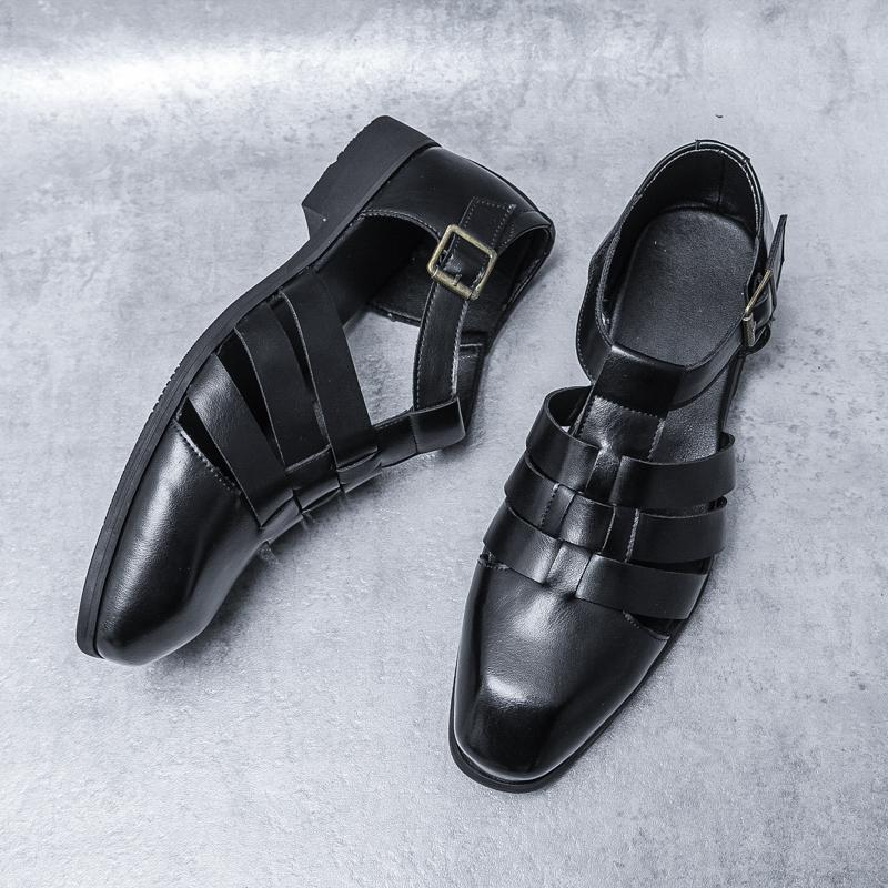Summer 2024 New Men's Outdoor Garden Shoes Cool Breathable Leather Shoes Fashion Black Luxury White Sandals Elegant Male Shoes