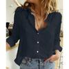 Turn Down Collar Long Sleeve Buttoned Cotton Shirts Women Solid Color Loose Plus Size Tops White Blue Blouse