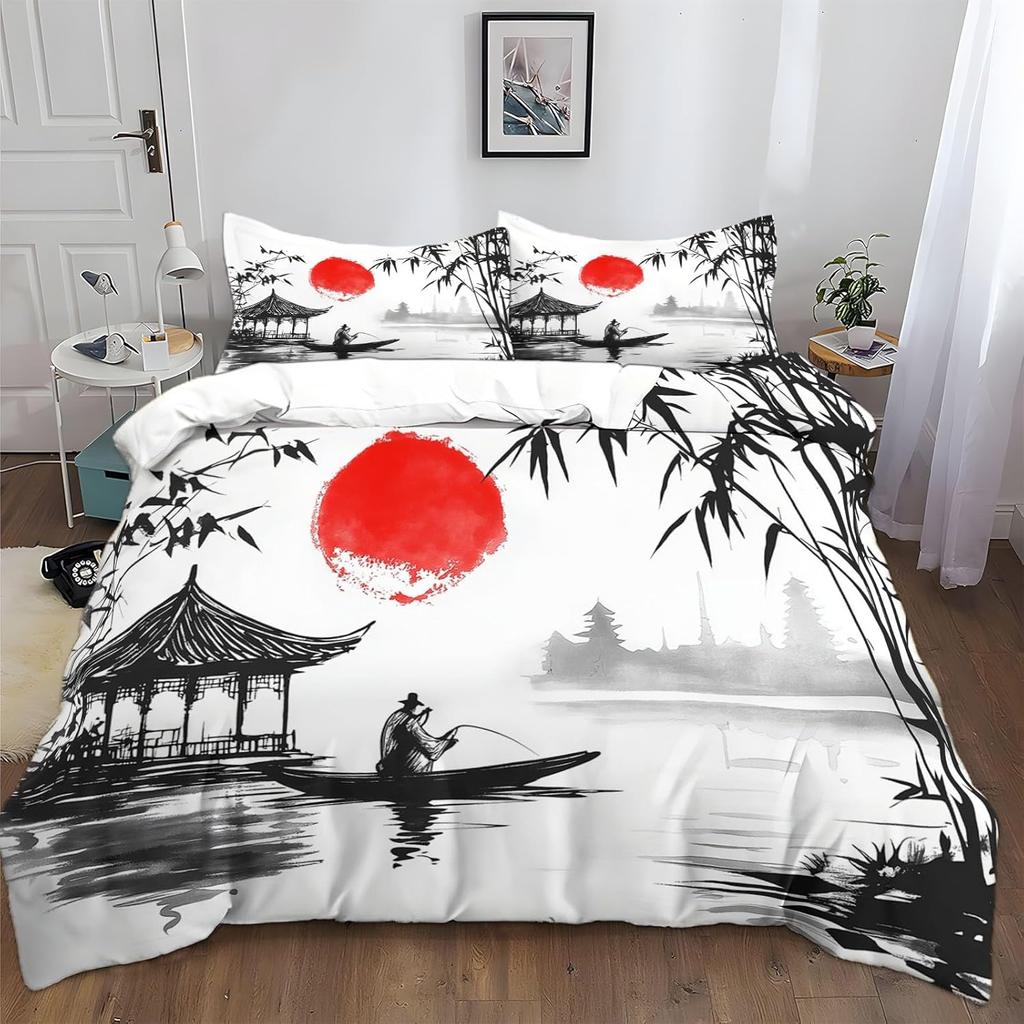 3D Sakura Double Duvet Cover, Japanese Theme Cherry Blossoms Bedding Set, Microfibre Quilt Cover Set and Pillowcases 50x75cm