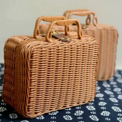 Плетеная вручную ротанговая корзина для фруктов, чая, закусок, хлеба, косметики, прямоугольный ящик для хранения, бытовые кухонные принадлежности