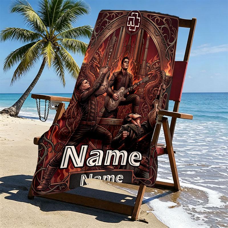 Custom Name Personalized Rammstein Print Beach Towel, for Trip Camping Beach Party Home Decor, Birthday Gift for Family & Friends