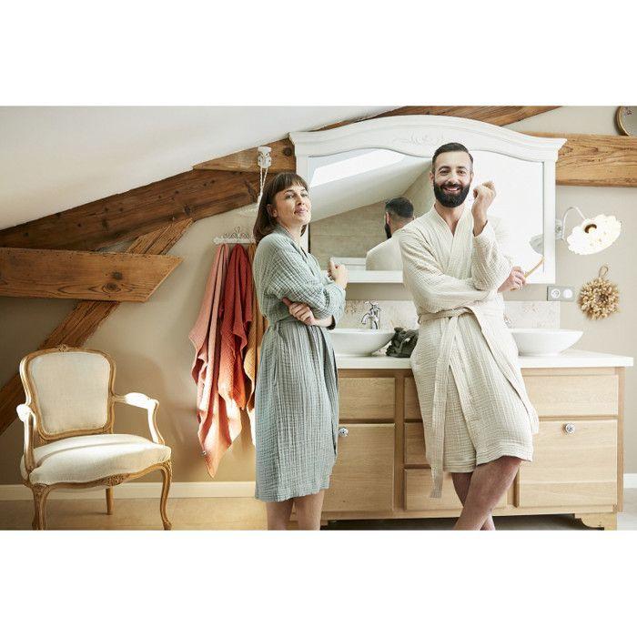 Peignoir kimono mixte Gaze de coton unie Gaïa - Gaïa Romarin - Taille S/M