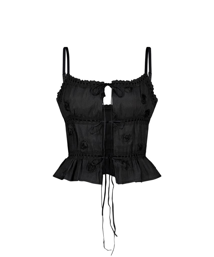 ASIF CALIE Corsage Lace Sleeveless Blouse Black