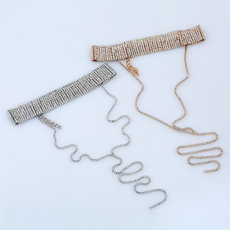 Fashionable Decoration Rhinestone Women Neck Necklace With Tassels Casual For