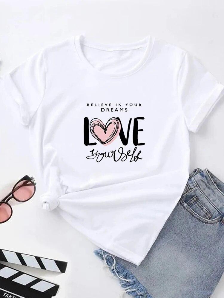 Футболка с летним принтом, женские футболки с рисунком Harajuku, корейская повседневная модная футболка с короткими рукавами Harajuku, белая футболка с круглым вырезом