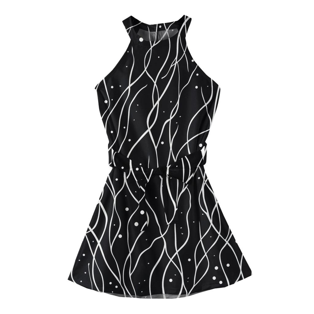 Летнее платье для девочек Платье без рукавов на бретельках Однотонное платье без рукавов с принтом Повседневное платье