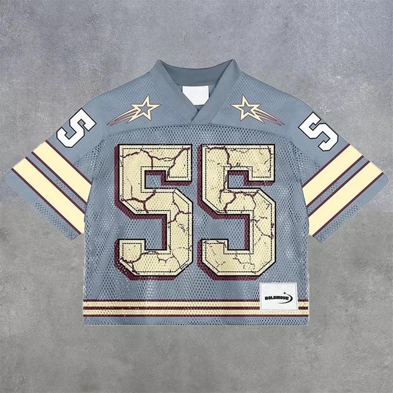 Футболка Y2K American Harajuku Hip Hop Fashion Football Jersey Streetwear Vintage Casual Breathable Splicing Free Short Sleeve