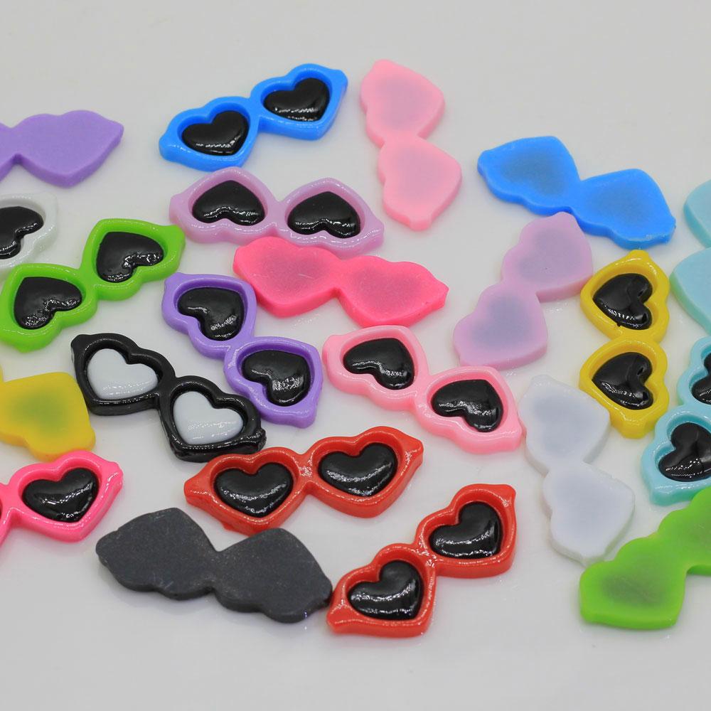 42mm Kawaii Resin Cabochon Heart Sunglasses Shape Flatback Button Patch Sticker Hair Jewelry DIY Material