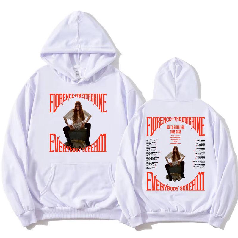 Everybody Scream Тур 2026 Худи Florence + The Machine Свитшот Рок-группы С длинным рукавом Флис Женские Пуловеры Одежда с принтом