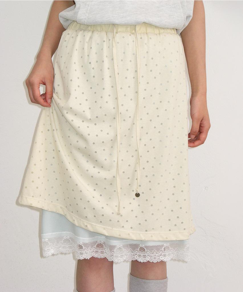 Ronron Dot Layered Lace Hem Skirt Cream