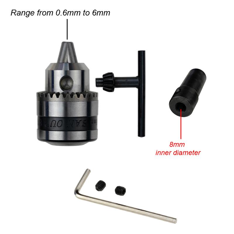 Mini Electric Drill Chuck Threaded Clamp 0.6mm-6mm B10 Mount Taper Connector Rod Motor Shaft with Adapter Key Wrench Power Tool