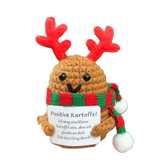 Positive Christmas Crochet Doll with Encouraging Card Emotional Support Handmade Knitting Santa Hat Potato Pickle Decoration Ornament Stress