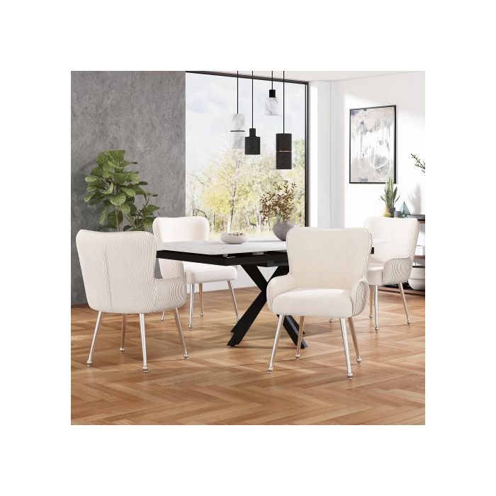 Chaises de salle à manger - MUVOE - Ensemble de 4 - Velours beige - Accoudoirs - Pieds réglables