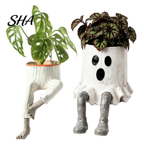 Resin Succulent Planter 2Pcs Whimsical Hanging Leg Planter, Dangling Sitting Flower Pot for Creative Birthday Gift Gardeners Succulents, Funny