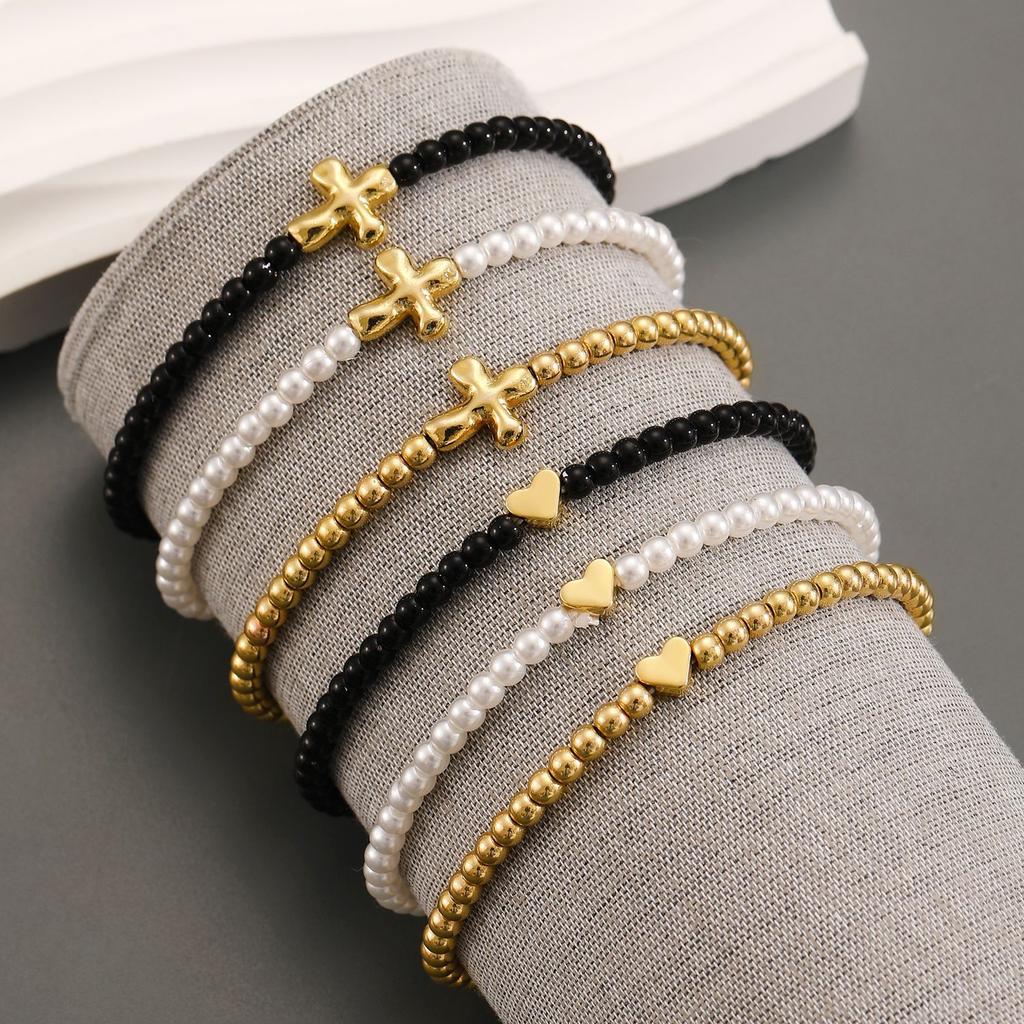 High Quality 2026 Popular Fashion Simple Versatile Beaded Elastic Bracelet Cross Love Bracelet Bracelet Men and Women