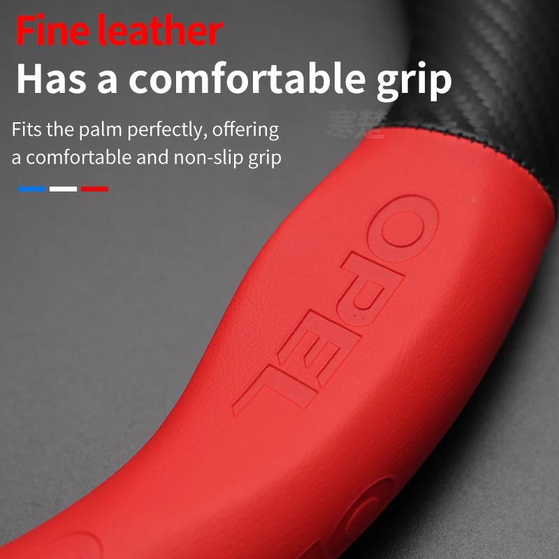 AAHV1 For Opel OPCline ASTRA CORSA INSIGNIA MOKKA VECTRA GTC Tigra Carbon fiber Leather Car Steering Wheel Cover Anti-Slip Accessories