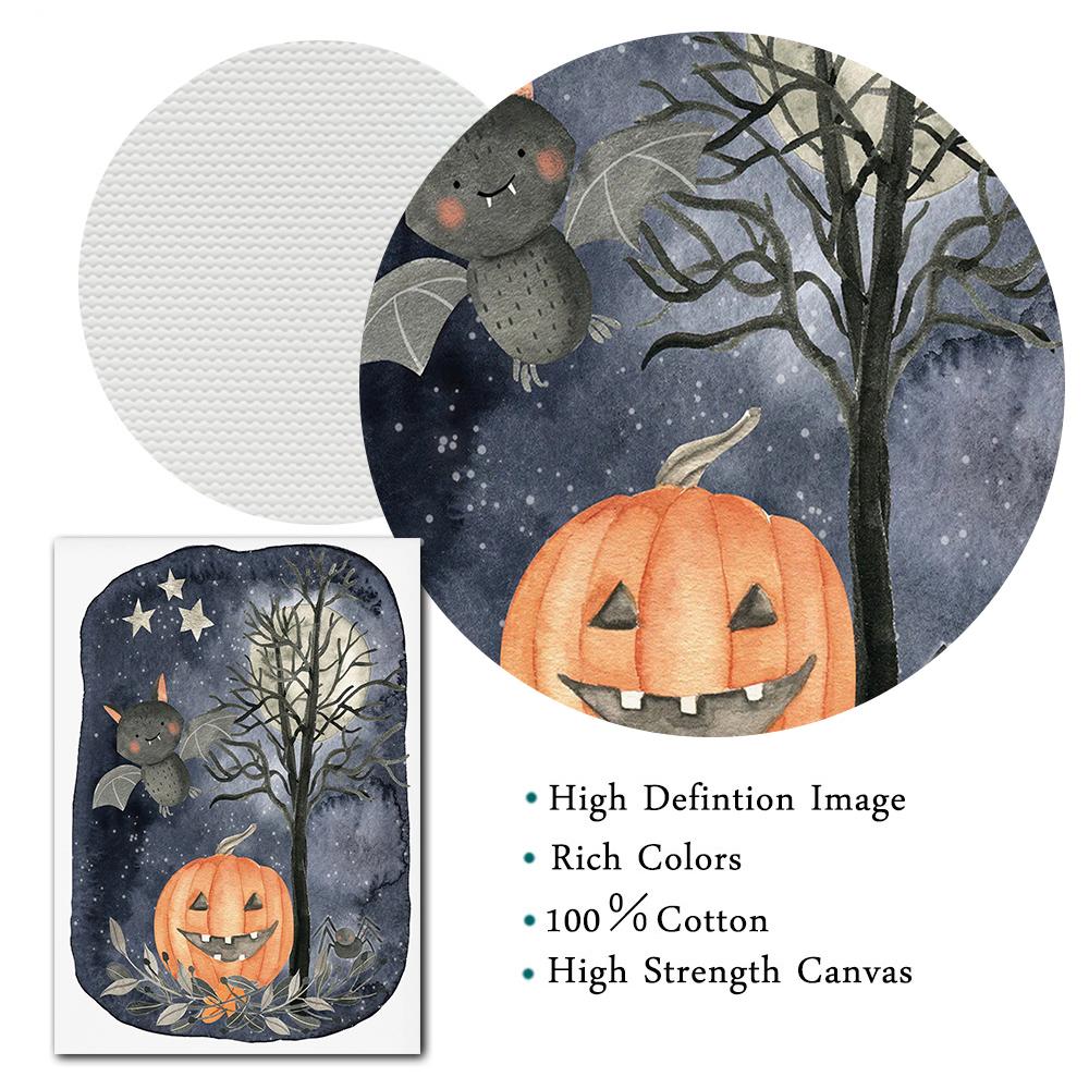 Bat and Jack Lantern Halloween Wall Art Canvas Painting Cute Black Cat And Ghost Poster Wall Picture for Kids Halloween Decor