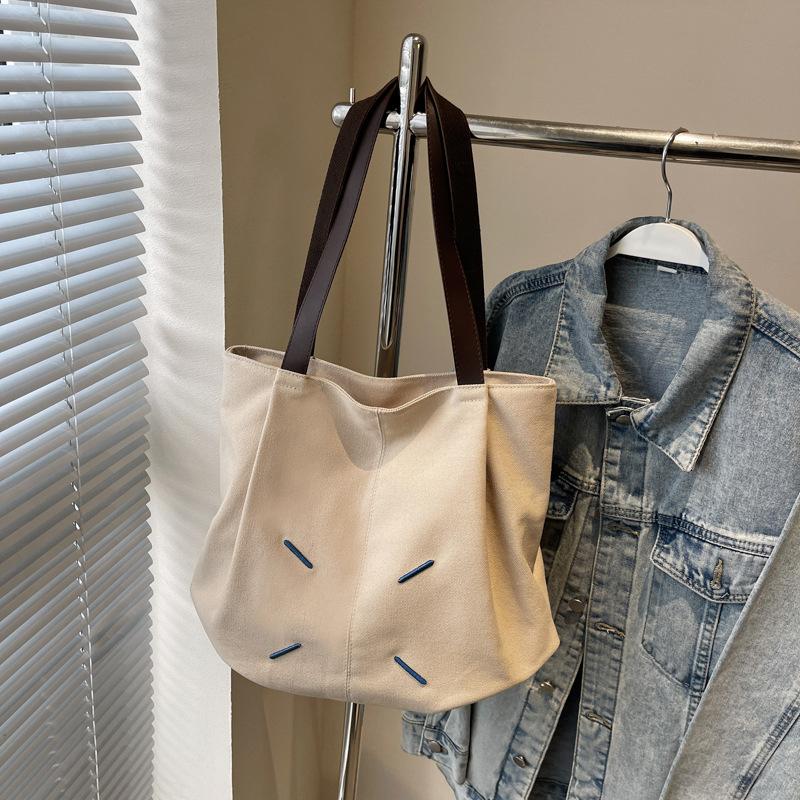 Casual Large Capacity Bag Women's Fashion Shoulder Bag Simple and Versatile Canvas Tote Bag College Student Class Bag Commuting