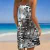 Women Plus Size Scoop Neck Thin Straps Sleeveless Printed Loose Curved Hem Beach Dress