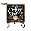 Coffee Decor for Home 5" x Bar Sign, Wooden with Metal Station Accessories Display Rack, Vintage Tabletop Decorations, Gift Lovers
