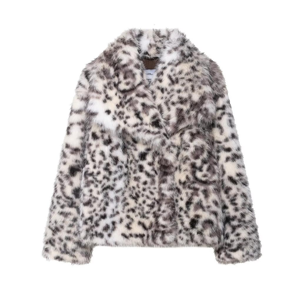 European and American style, new women's clothing, fashionable, versatile, animal print imitation fur jacket
