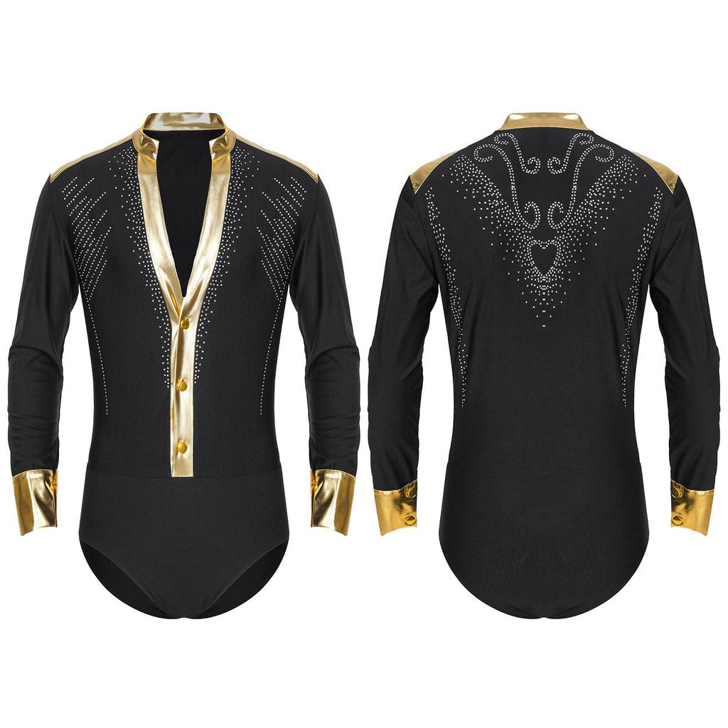 Мужской трико для фигурного катания и танцев с глубоким V-образным вырезом, боди для современного джаза, танго, самбы, ча-ча, румбы, костюм для бальных выступлений