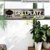 2D Flat, 1pc German Grillplatz Aluminium Decorative Sign- Rustic Farmhouse BBQ Wall Decor Suitable for Patio, Backyard, Deck, Aluminium Plaque with