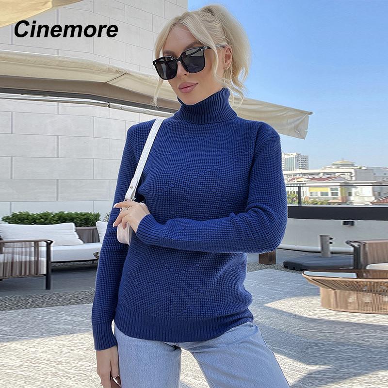 Cinemore Весна Осень Женский свитер Однотонный Оверсайз Повседневный Пуловеры Теплый Базовый Топ с Длинным Рукавом О-Образным Вырезом Трикотажный Джемпер Свитер