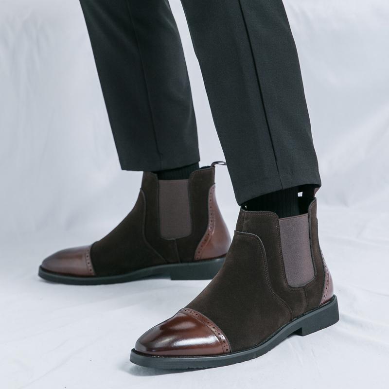 Мода Зима Новые Мужские Заостренные Комбинированные Лоскутные Слипоны Ботильоны Британский Дизайнер Botas Тренд Повседневные Хайтопы Обувь Zapatos Hombre