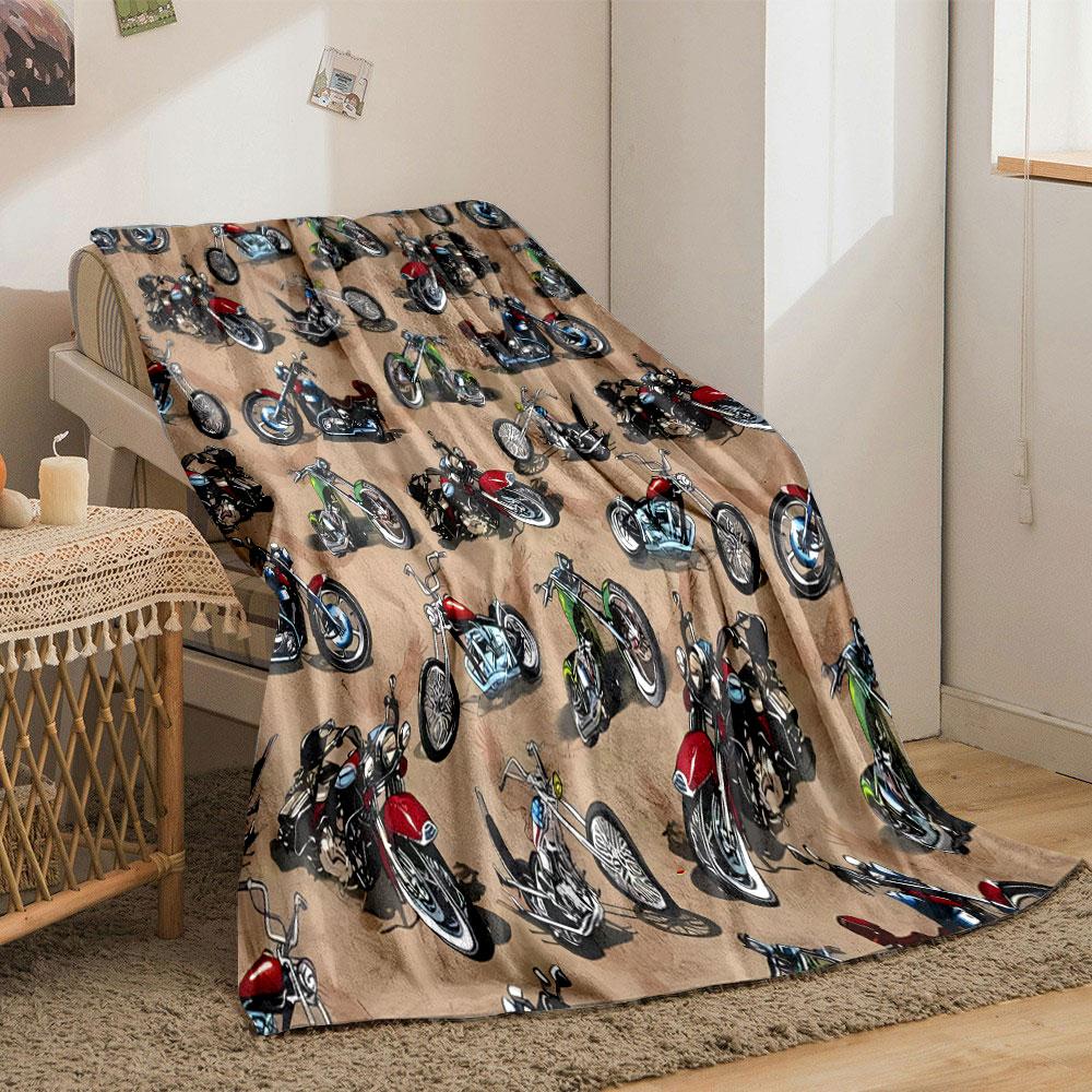 Motorcycle Pattern Cozy Blanket bedroom Blanket for Livingroom Couch lunch break Soft throw for Friend's festival Gift