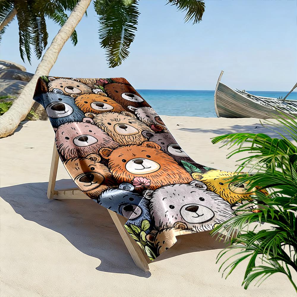 Colorful Cartoon Bear Pattern Design Beach towel quick-drying for travel outdoor sports jogging beach and swimming