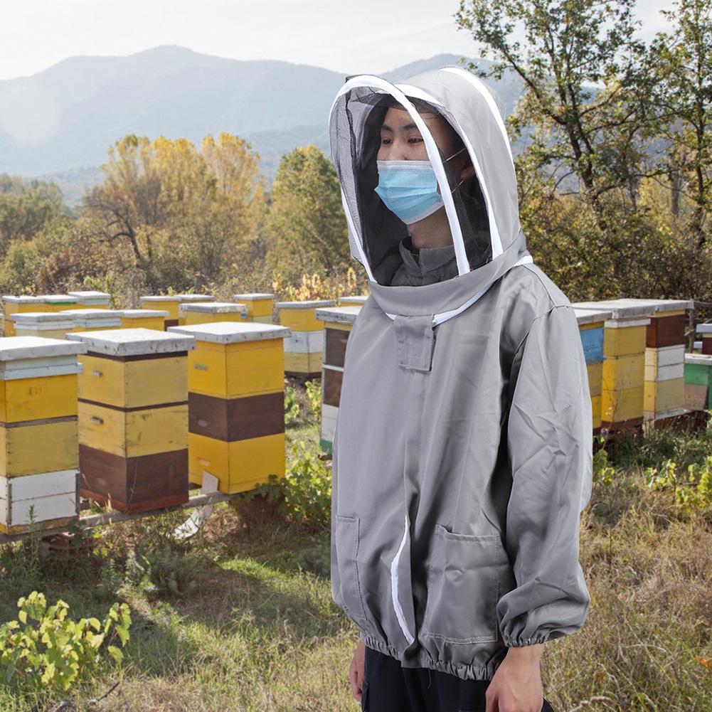 Beekeeping Protective Veil Jacket Bee Suit Smock with Double Zippers Beekeeper AccessoryGray