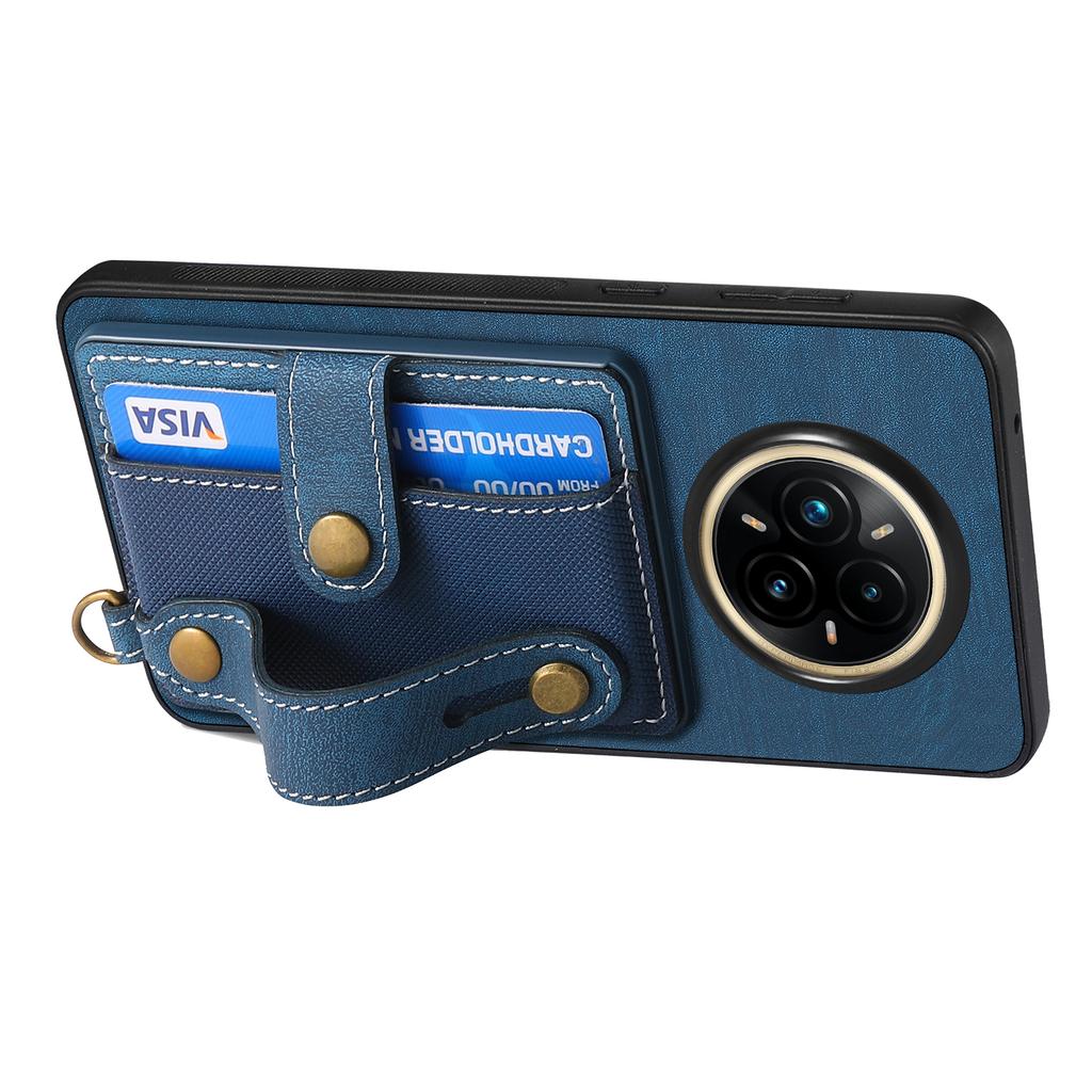 For Realme 14 Pro 5G Retro PU Leather Back Cover with Card Holder and Wristband Kickstand