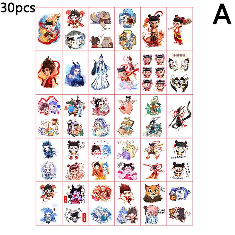 30 шт. Nezha Ao Bing водонепроницаемые и прочные цветные татуировки на руку наклейки мультфильм аниме персонажи дети временные татуировки наклейка