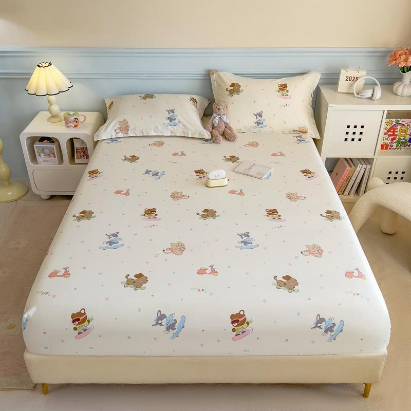 Pure Cotton Bedsheet Cartoon Style Fitted Sheet Queen/King Size Bed Cover Adults Kids Bed Linen Sabanas (Pillowcase Need Order)