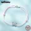 WOSTU Стерлингового Серебра 925 пробы, милые розовые браслеты с подвесками в виде бабочки для женщин, полые насекомые, циркон, звено цепи для девочек, украшения на день рождения