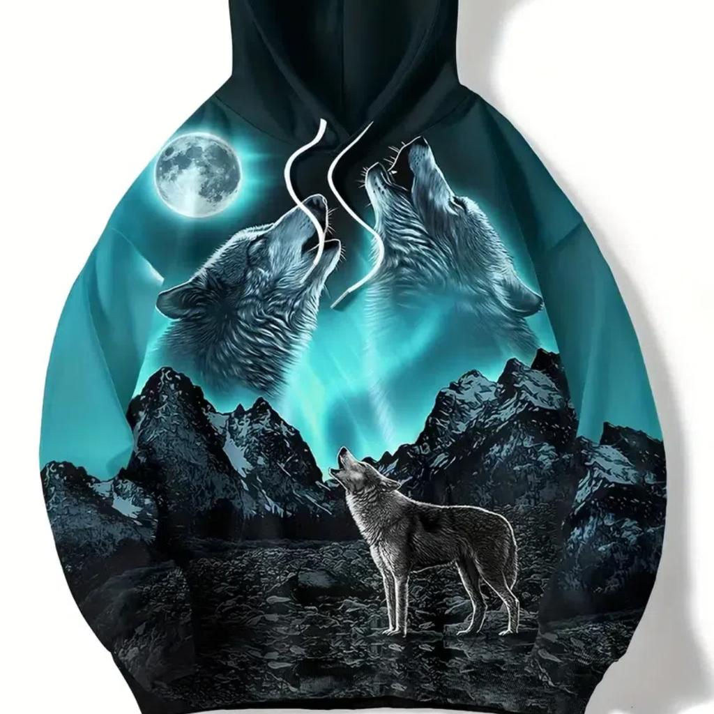 Мужская толстовка с капюшоном с принтом 3D Wolf Harajuku, мужская толстовка с капюшоном, свободная винтажная мужская одежда, осенний пуловер с длинным рукавом