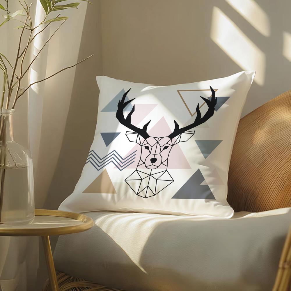 Modern Nordic Style Deer Head Cushion Cover Soft Short Plush Pillow Cover Smooth Cozy Texture Aesthetic Cushion Case Home Decor