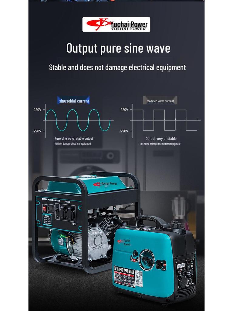 Портативный инверторный генератор Yuchai 220 В - Тихий, компактный резервный источник питания для дома, автодома, использования на открытом воздухе и в кемпинге