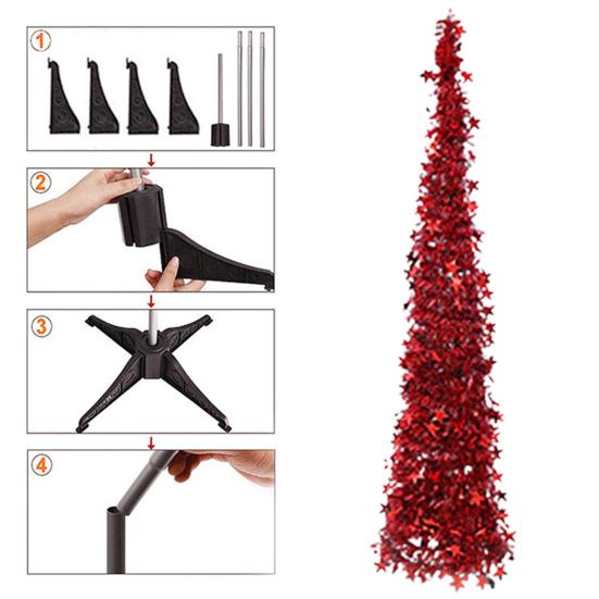 Yousheng 5FT Рождественская елка-карандаш с устойчивым основанием, блестящая снежинка, складная, реалистичная, праздничная, для дома и улицы, рождественская елка, украшение, праздничный подарок