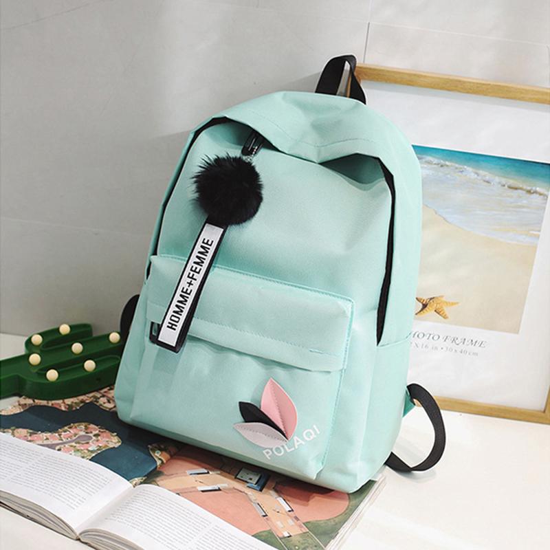 Холщовый женский рюкзак, черный, серый, розовый, дорожный рюкзак, женская сумка на спине, меховой шар, брелок, рюкзак, школьная сумка для девочек