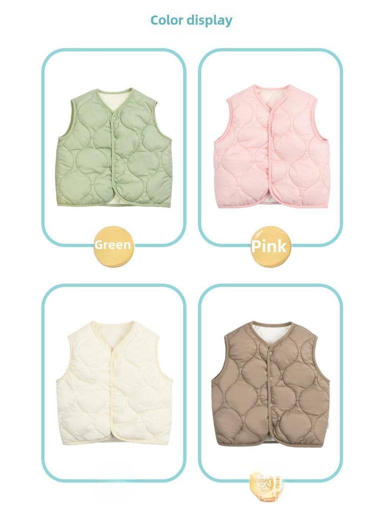 Cozy Quilted Baby Vest - Thick, Warm, Plus Velvet Outerwear for Spring & Autumn