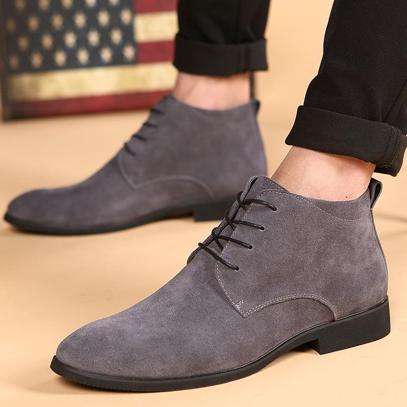 Boots for Men Business Chukka Mens Boots High Top Casual Shoes Outdoor Leather Mens Winter Shoes Male Black Grey 2019