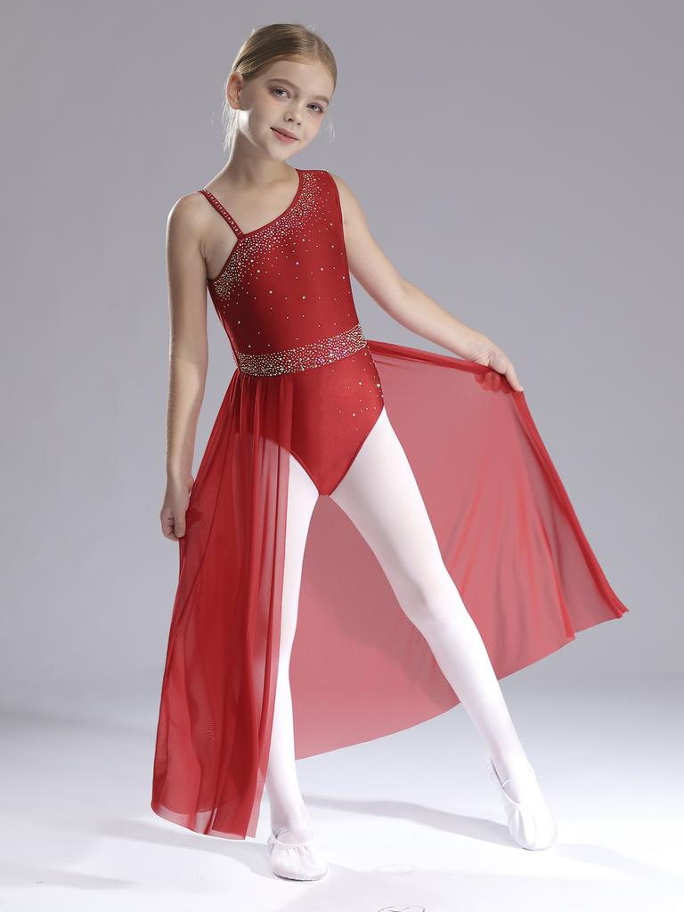 Девочки балет без рукавов лирический бальный современный танец представление шифоновый сращивание танцевальная одежда художественная гимнастика костюм