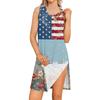 Sleeveless Independence Day Dress with Tearable Shoulder Design Post Surgery Dress for Women American Flag Print Summer Casual Dress