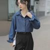 2024 Ретро Многослойная Джинсовая Рубашка с Длинным Рукавом для Женщин