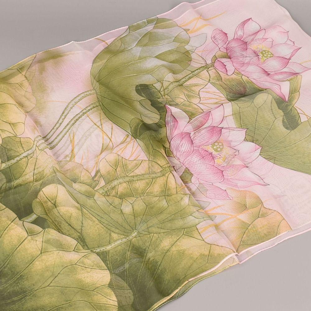 50*160cm Silk Scarf Lotus Pattern Long Shawl Fashion Spring Summer Scarf For Women Girls
